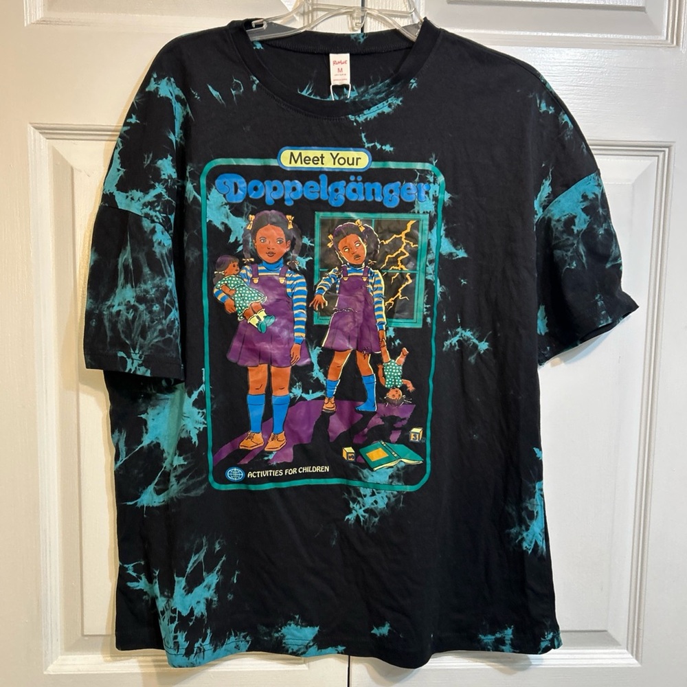 NWT Romwe Short Sleeve T shirt “Meet Your Doppelganger” Size (6) M Medium Black